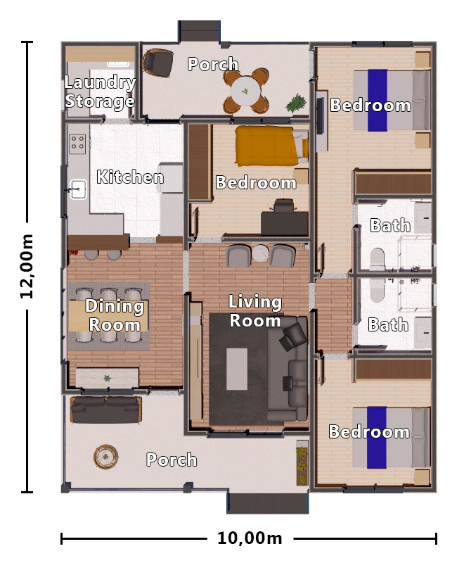 Simple 3 Bedroom House Plan - H5 | Simple House Design