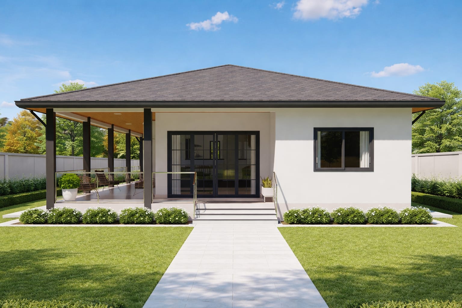 Diseño de Casa Sencilla de 2 Dormitorios con Porche – H4r (Invertido)