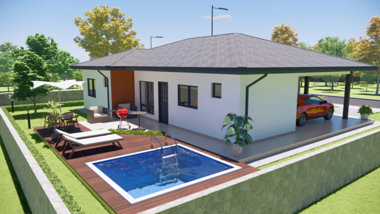 3 Bedroom House Plan with Swimming Pool - H7