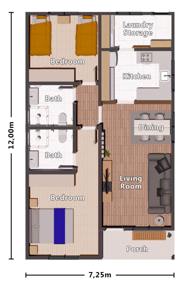 H1 – Floor Plan 2 Bedroom House Plan