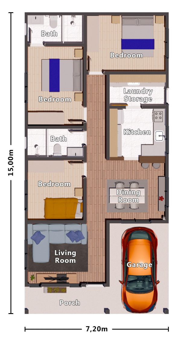 H2 – Floor Plan 3 Bedroom House Floor Plan