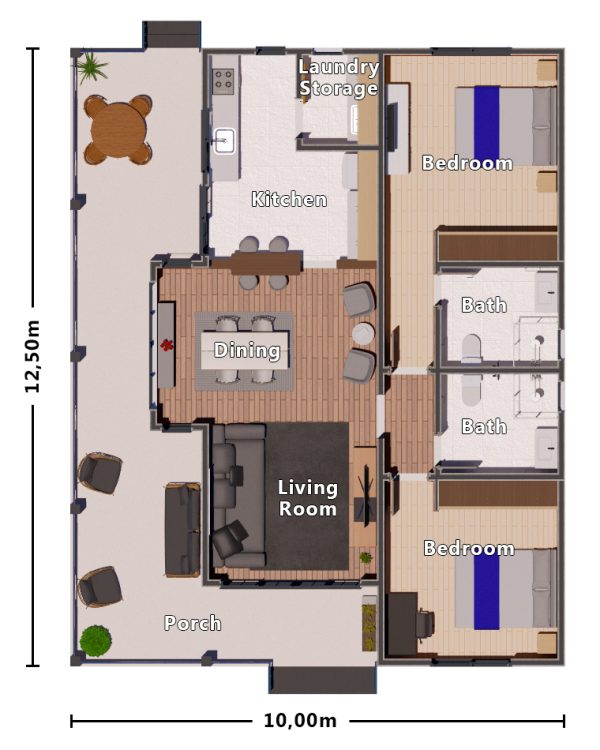 H4r – Floor Plan simple 2 bedroom house floor plan design