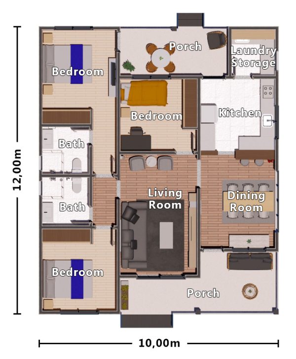 H5r – Floor Plan simple 3 bedroom house plan