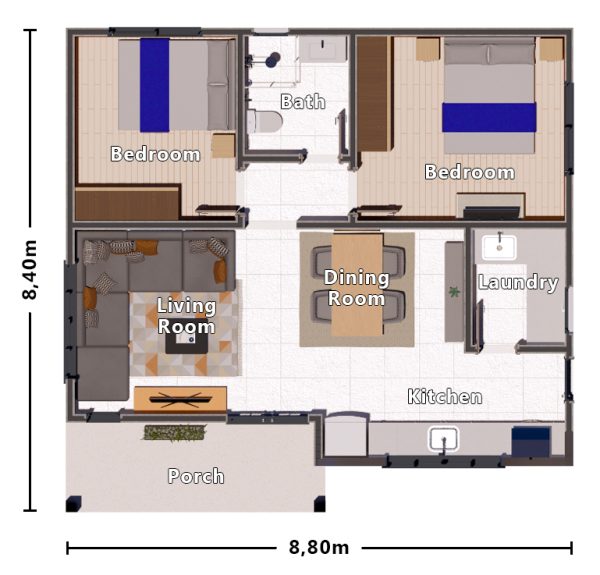 H8 – Floor Plan simple 2 bedroom house floor plan